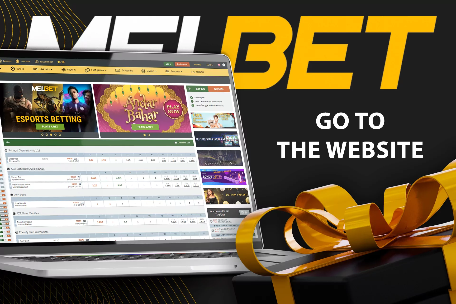 Open a browser and go to the site of Melbet.