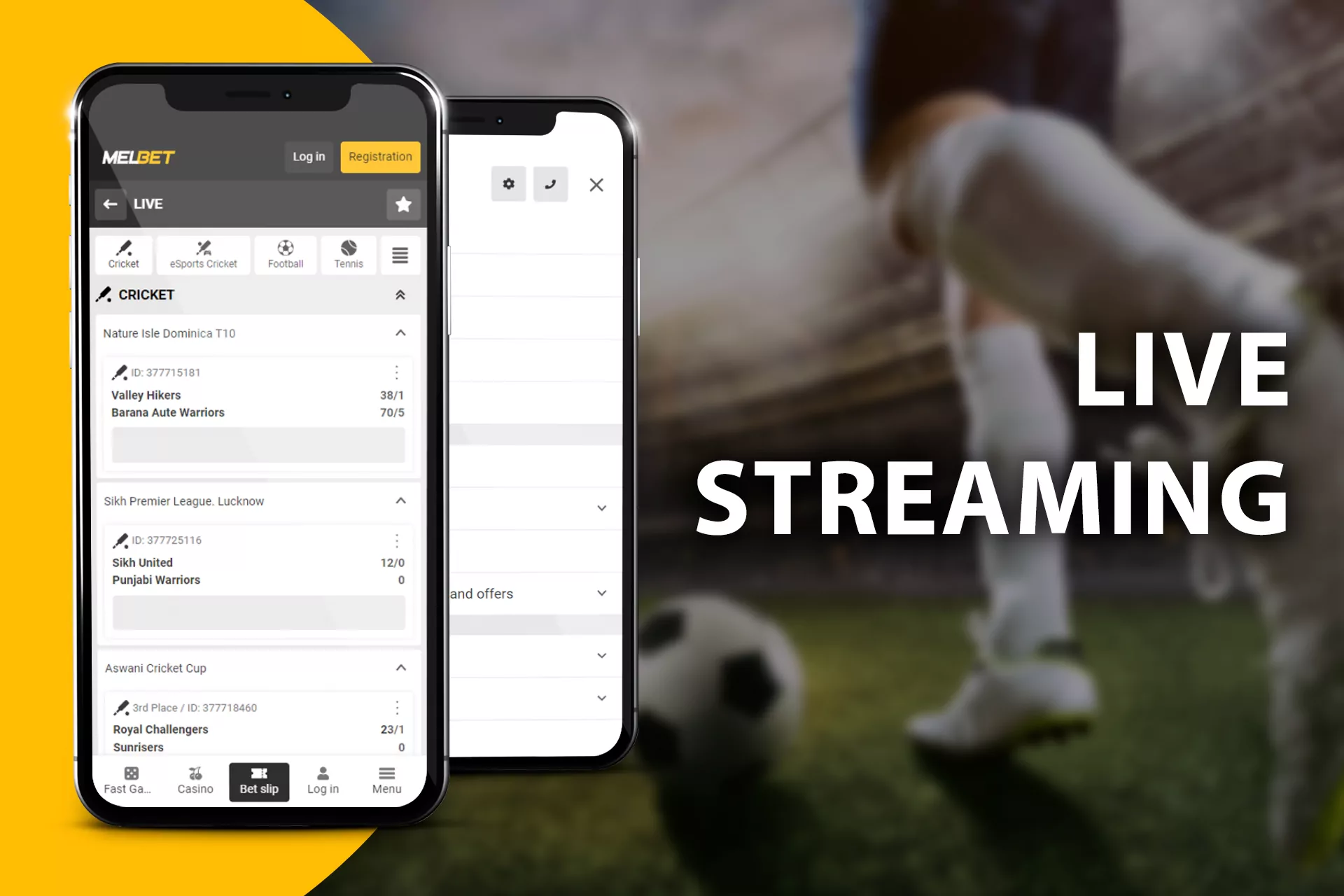 Follow live broadcasts of sports events in the Live section.