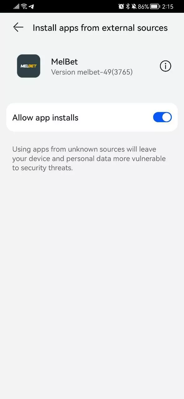 Allow apps from external sources to be installed.