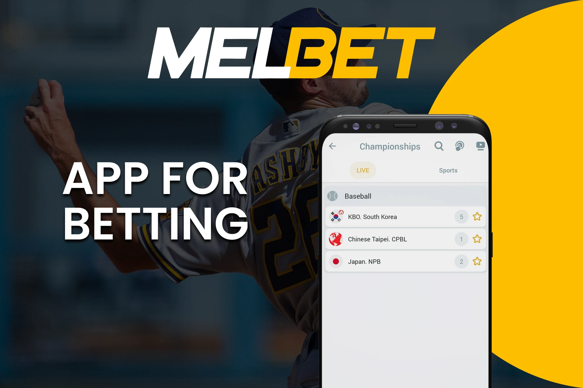 Download the Melbet app for baseball betting.