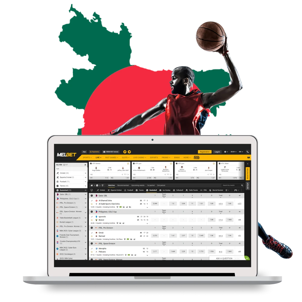 Choose Melbet for basketball betting.