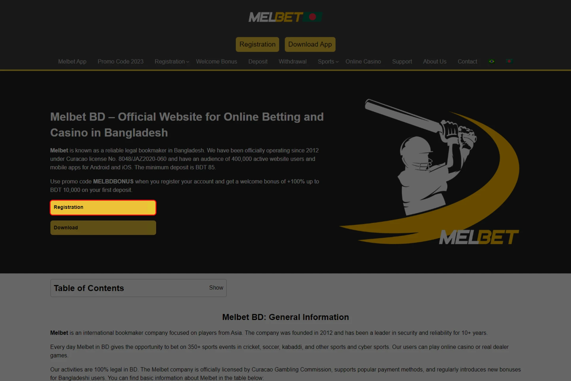 Click on the button and create a new account on Melbet.