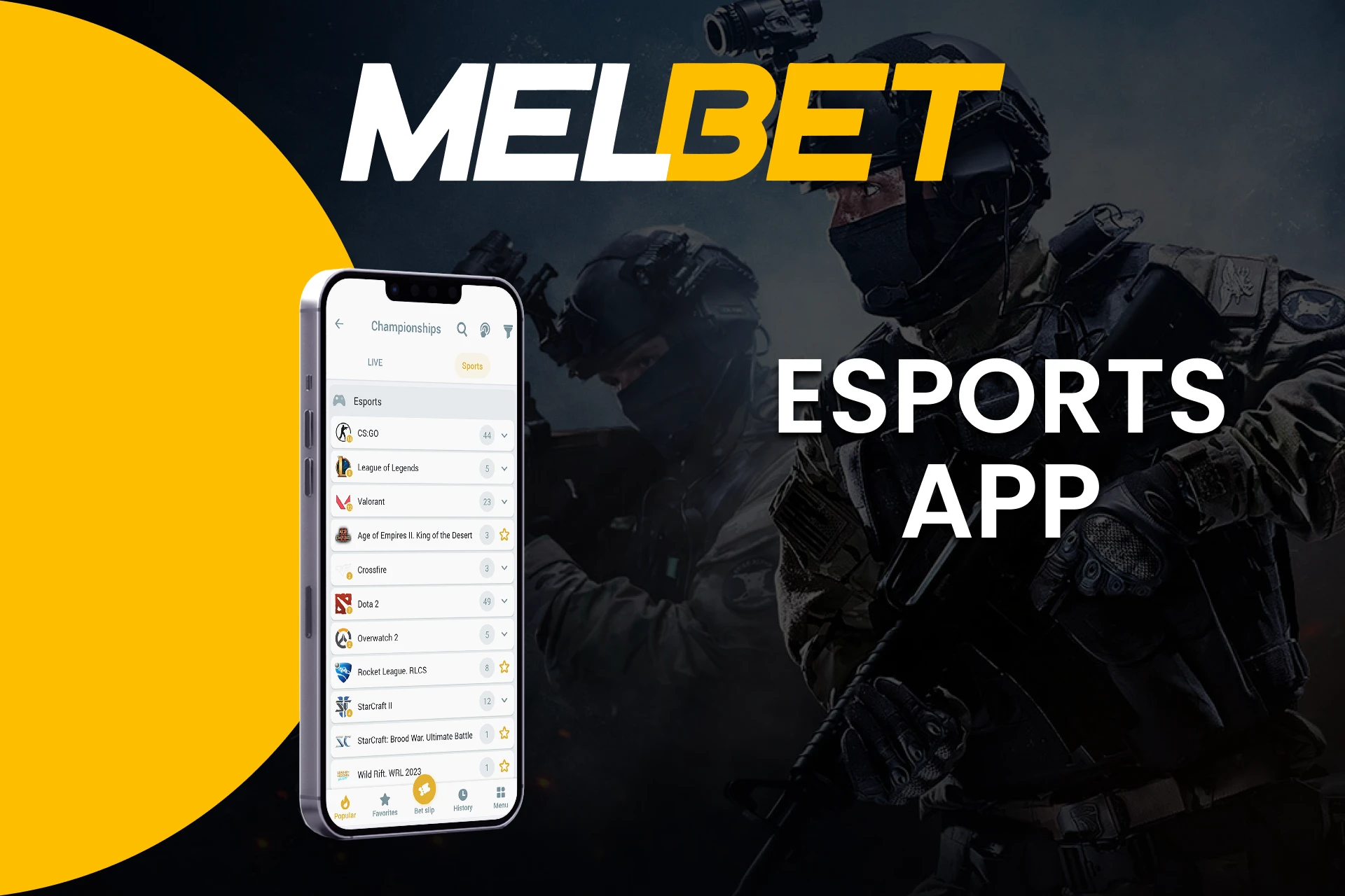 For Esports betting, you can use the Melbet app.