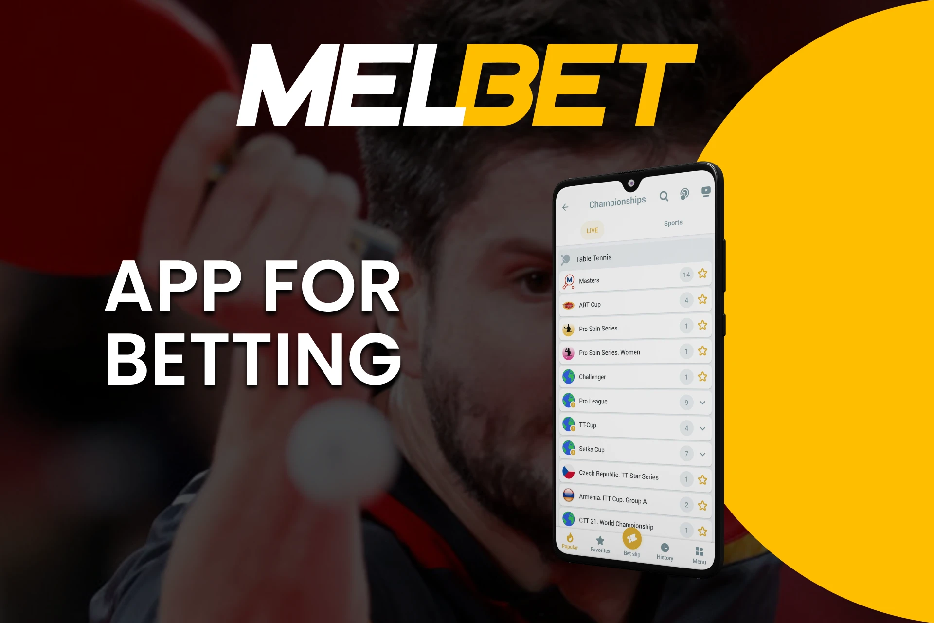 Use your smartphone to bet on Melbet Table Tennis.