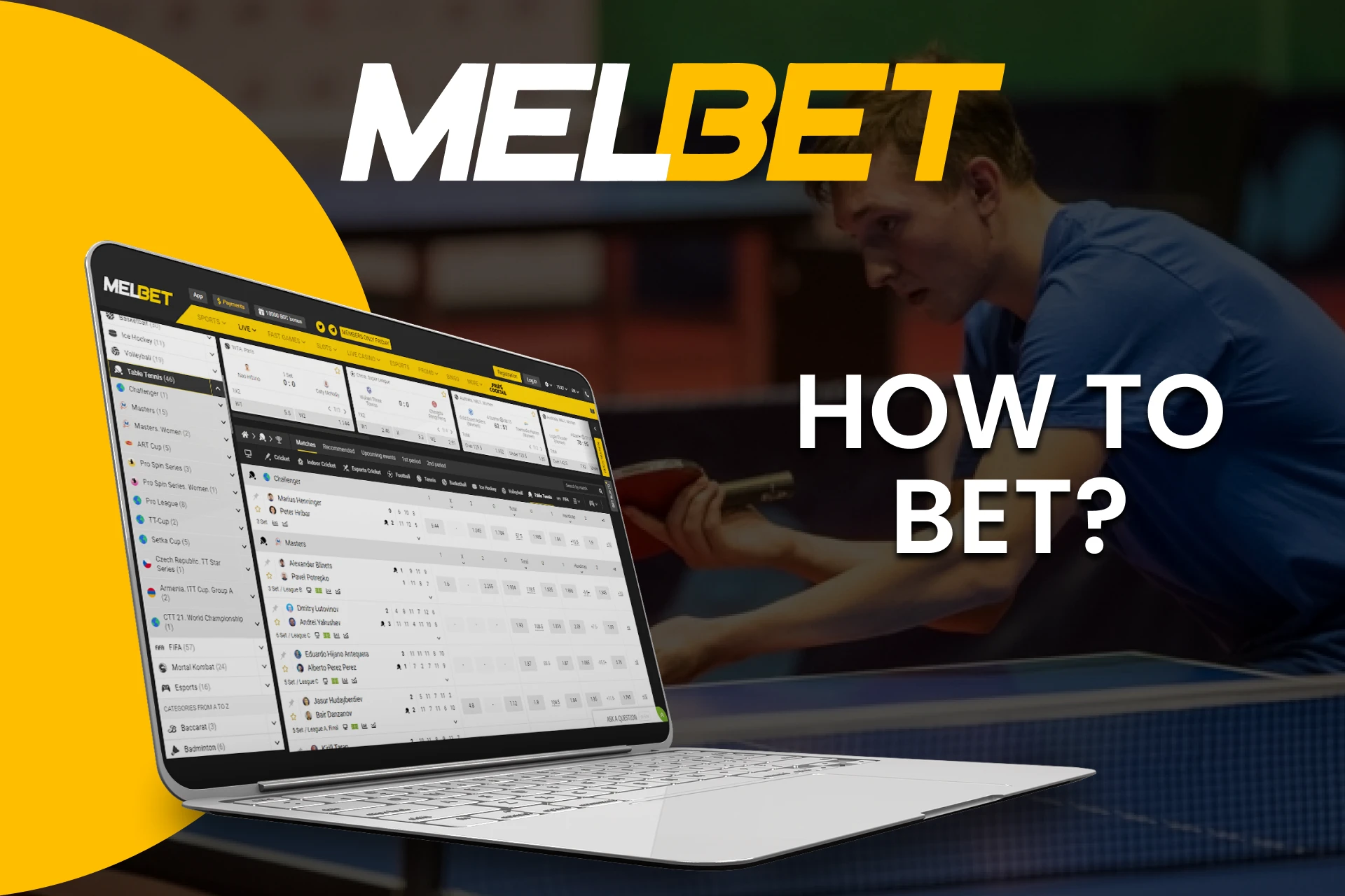 Select Table Tennis in the sports betting section of Melbet.