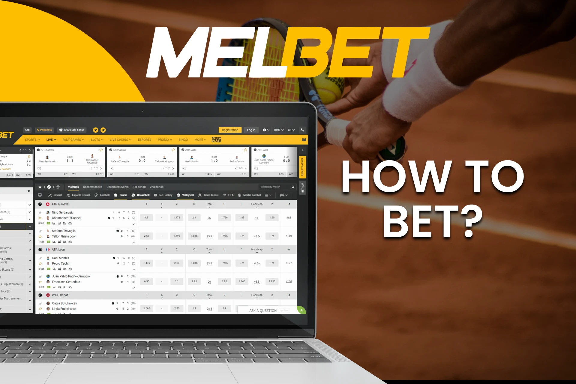 Go to the right section for betting on tennis from Melbet.