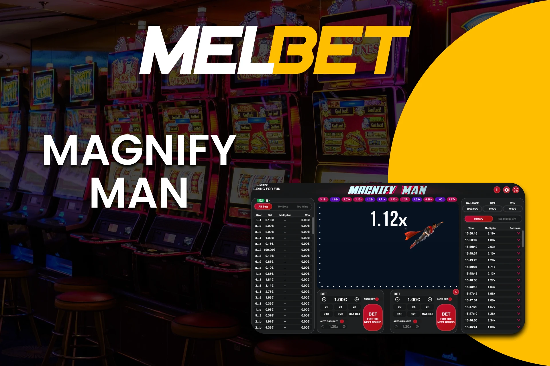 Choose the game Magnify Man from the Crash section from Melbet.