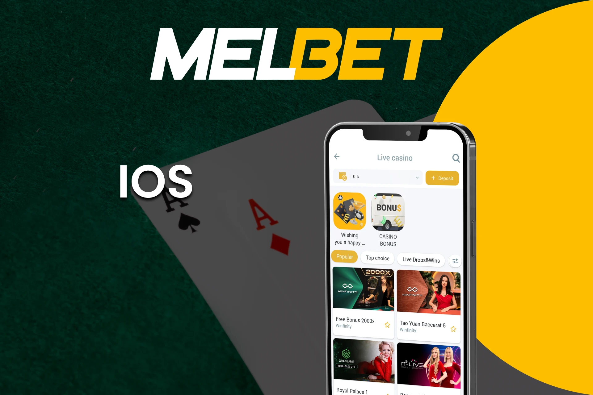 Download the Melbet app on iOS to play Live Casino.