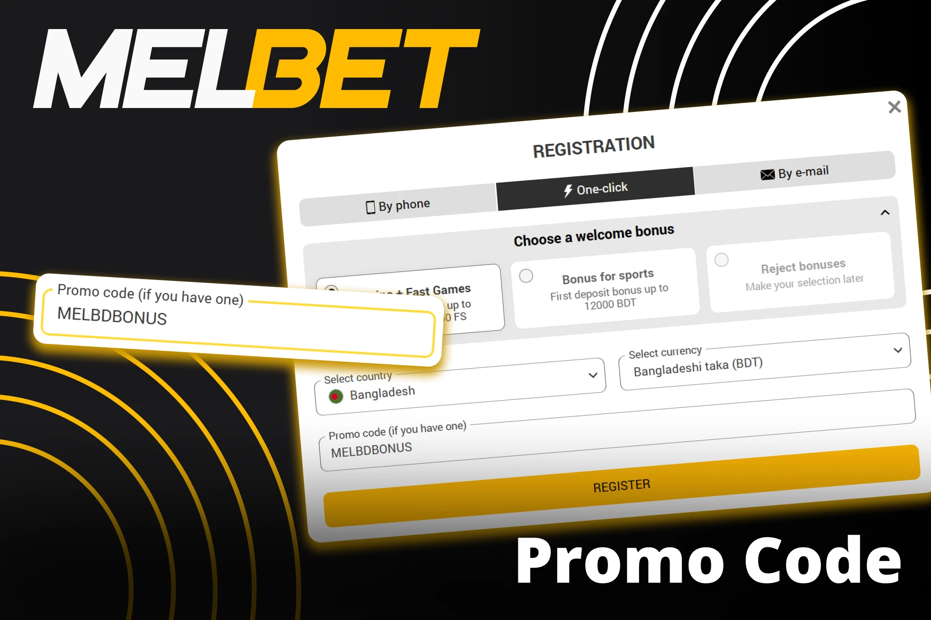Use promo code MELBDBONUS to increase the welcome bonus on Melbet site.