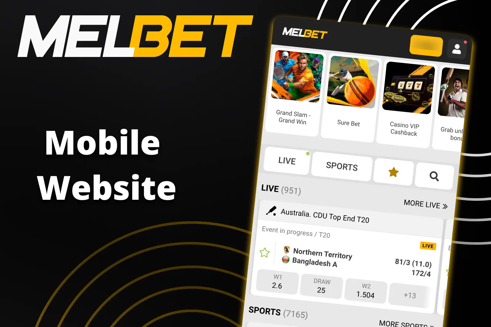 Mobile version of the website has the same functions as the Melbet app.