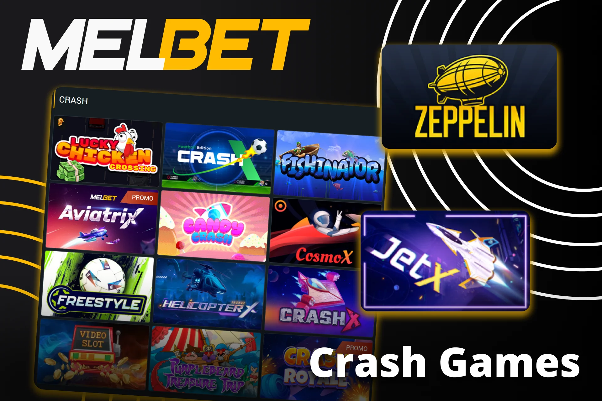 Melbet has popular crash games in the casino section.