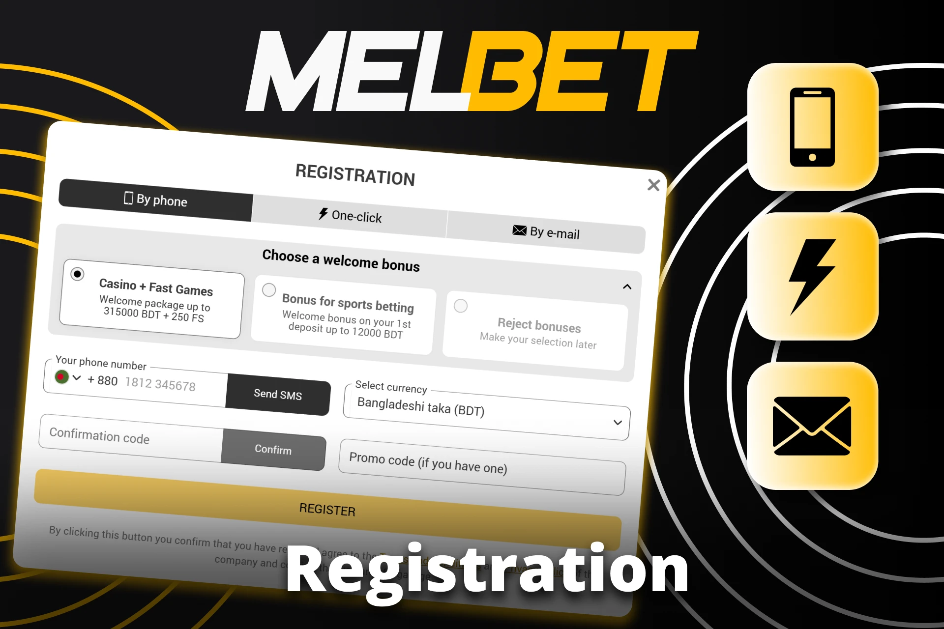 Visit the official Melbet website and click on the register button.
