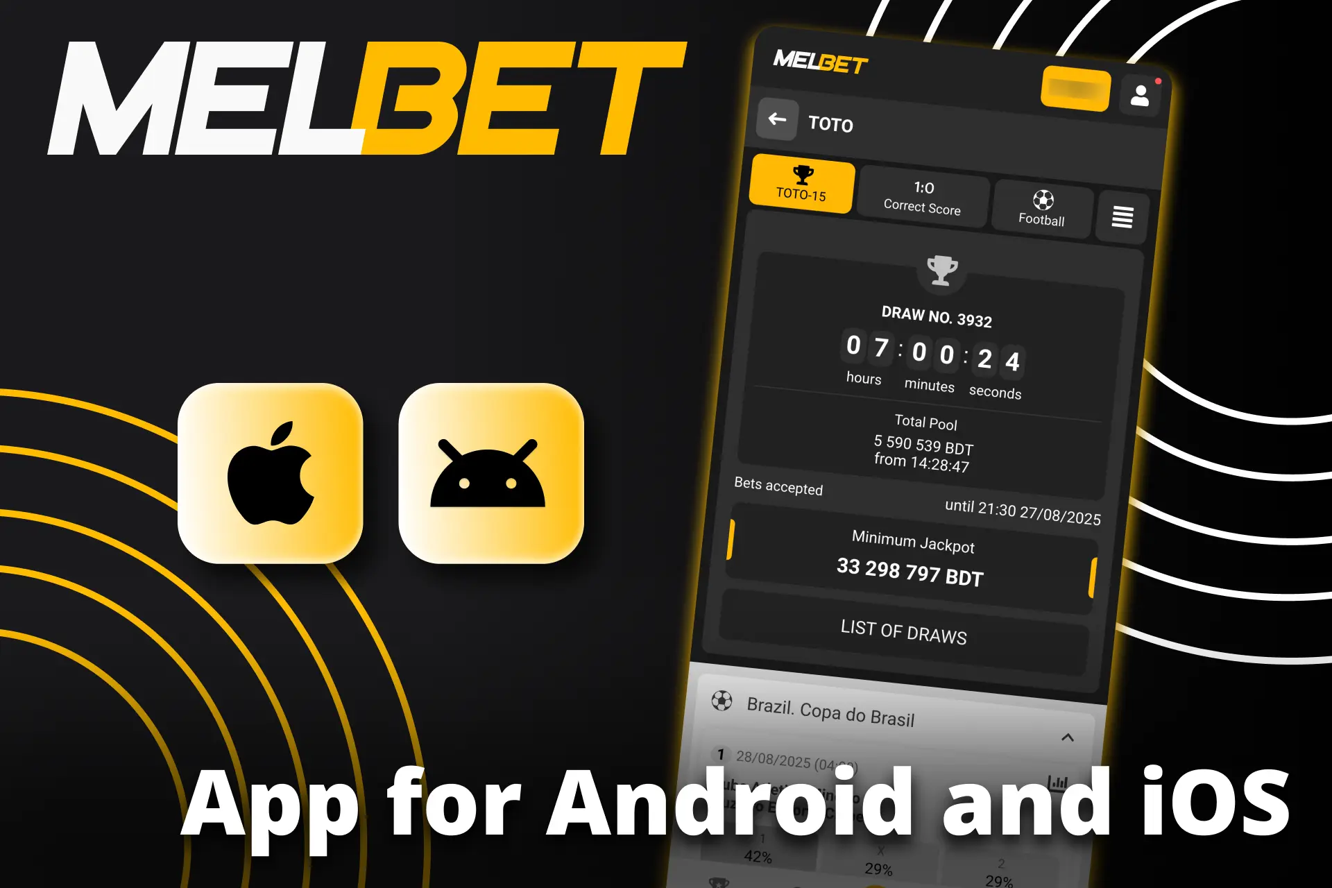 TOTO-তে বাজি ধরতে Melbet অ্যাপ ডাউনলোড করুন।