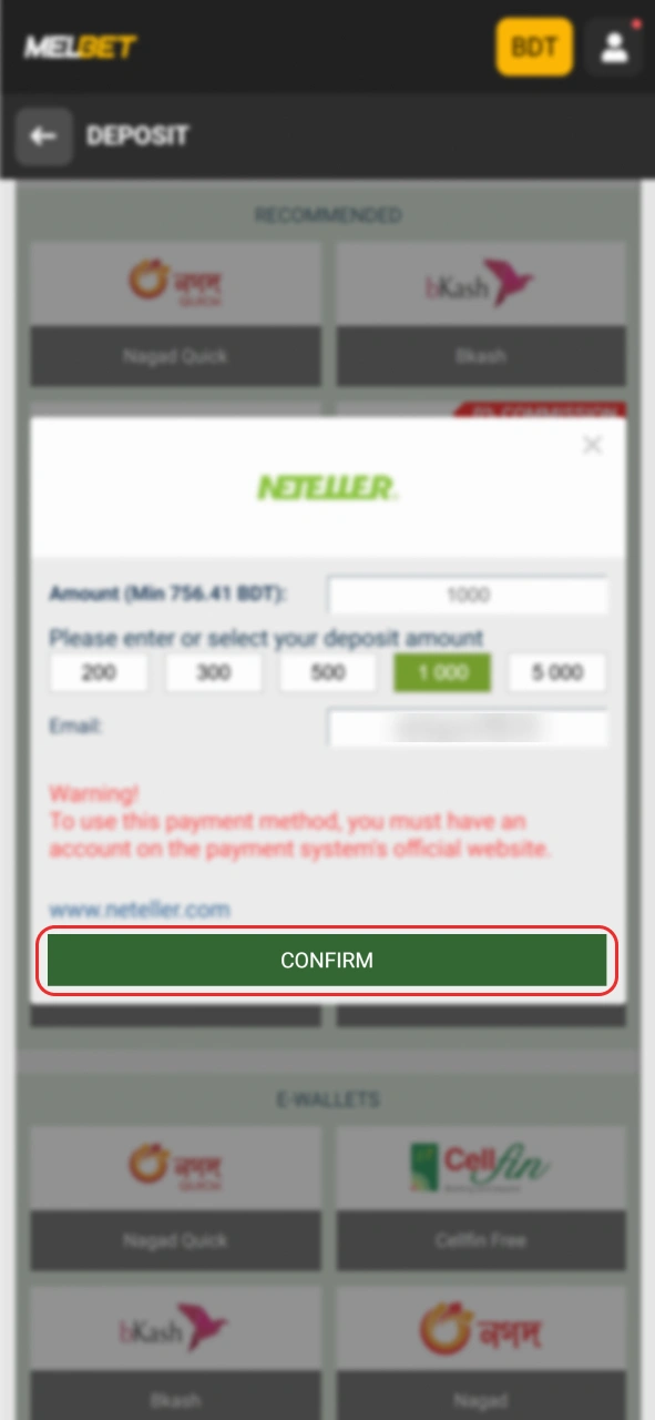 Confirm your first Melbet deposit to start betting.