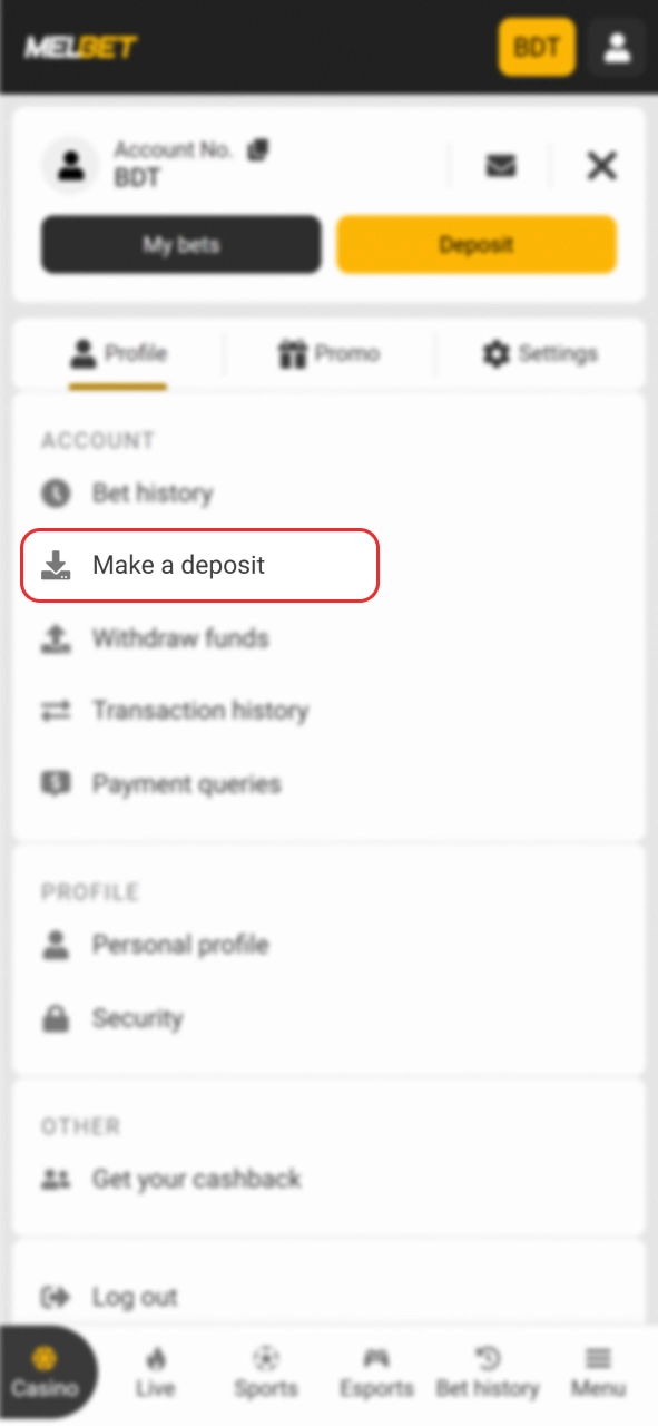 Make your first deposit to start betting on the Melbet website.