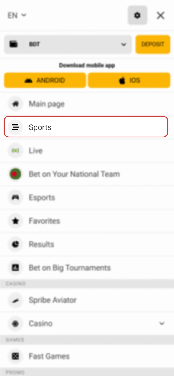 Navigate to the Melbet sports betting section to make first bet.