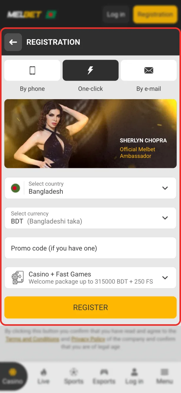 Create a new account at Melbet and play.