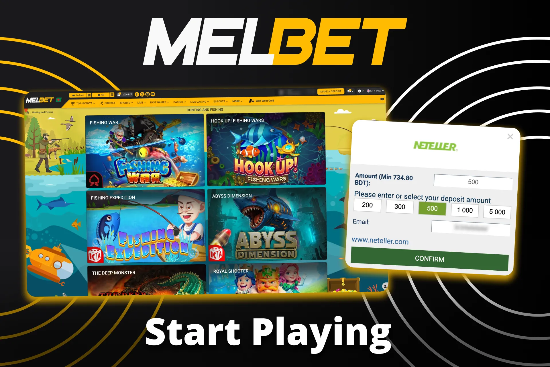 Open the Melbet section for hunting games.