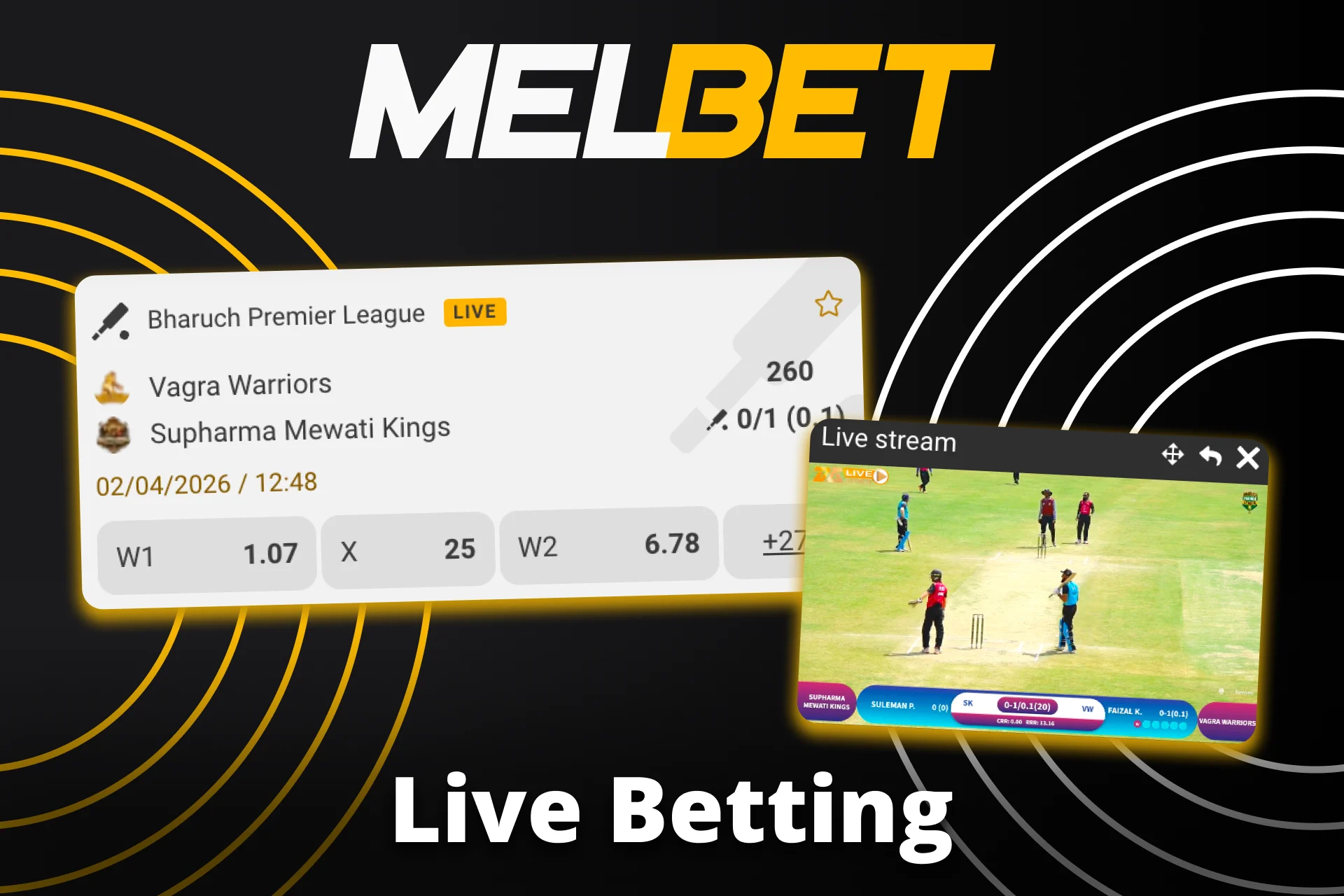Watch live cricket streams and bet at Melbet.
