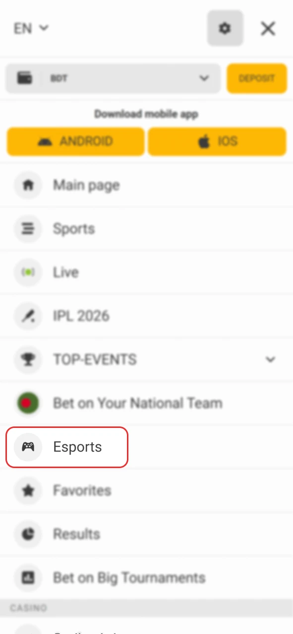 মূল ড্যাশবোর্ড থেকে অফিসিয়াল Melbet eSports ক্যাটাগরি খুলুন।