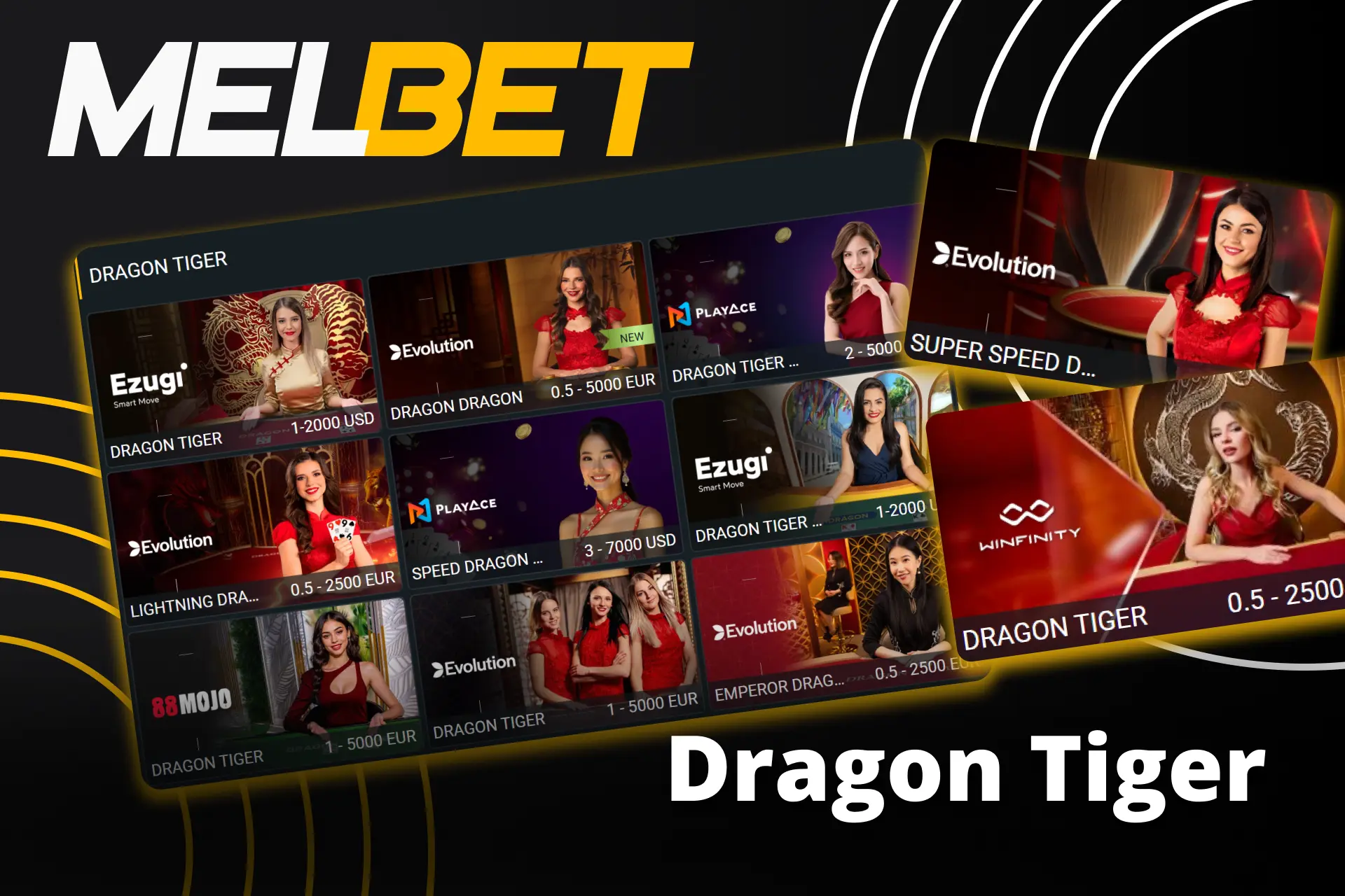 লাইভ ডিলারদের সাথে অফিসিয়াল Melbet Dragon Tiger গেমটি খেলুন।