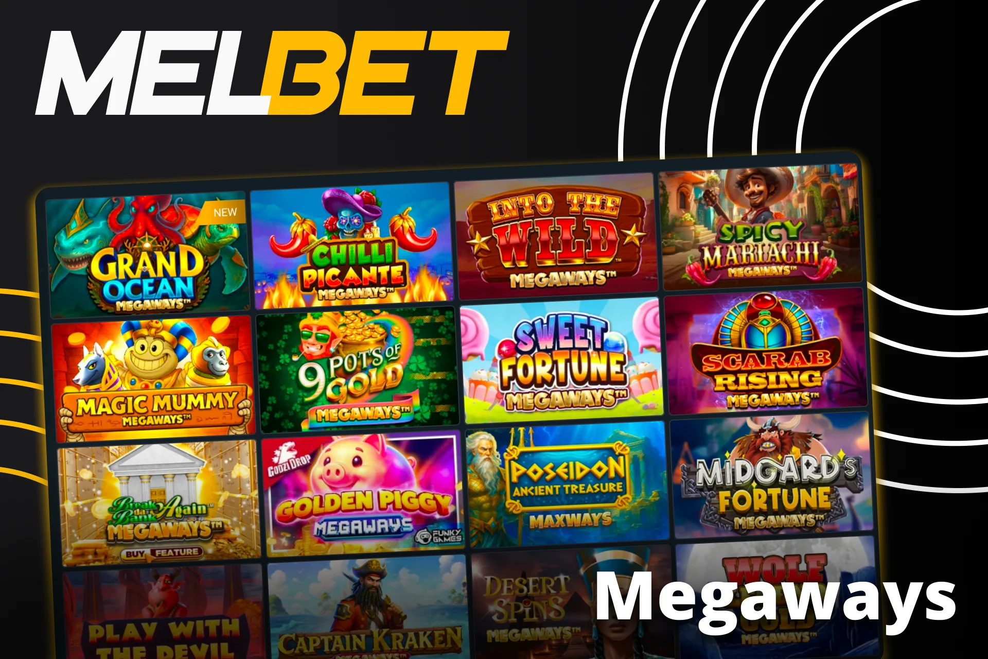 Melbet-এ ডায়নামিক রিলসহ Megaways স্লট খেলুন।
