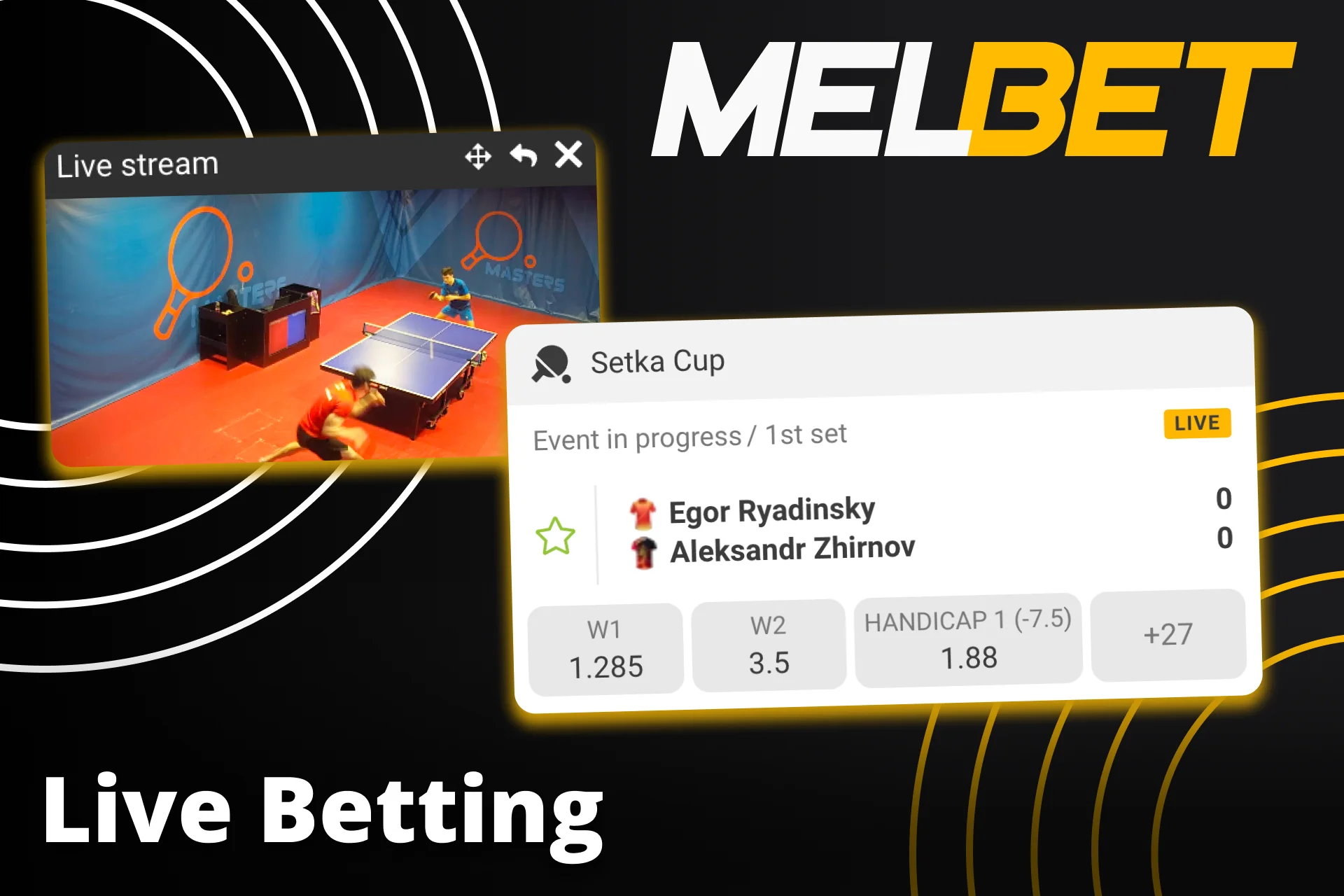 Watch live table tennis and bet at Melbet.