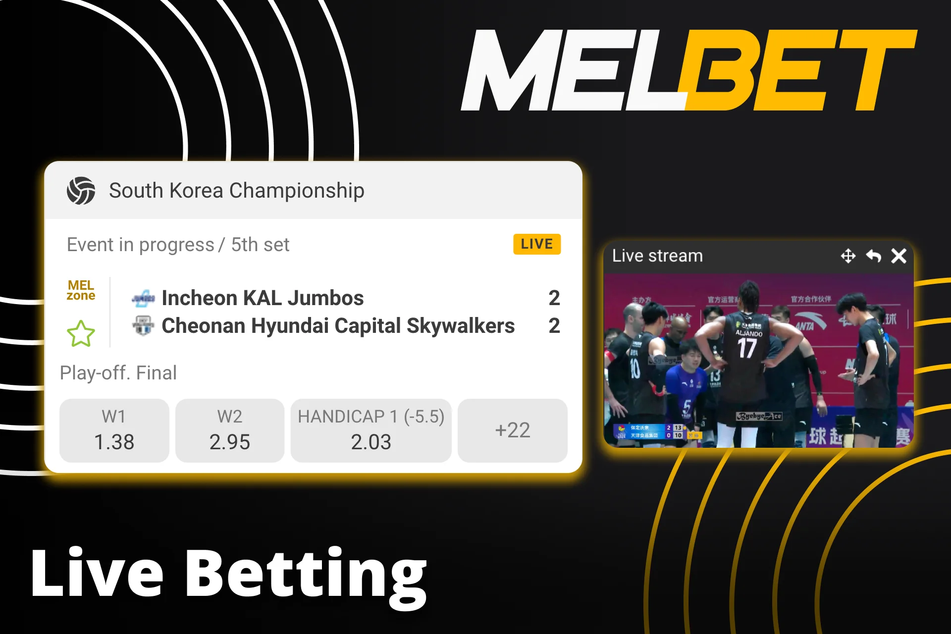 Place live volleyball bets and win at Melbet.
