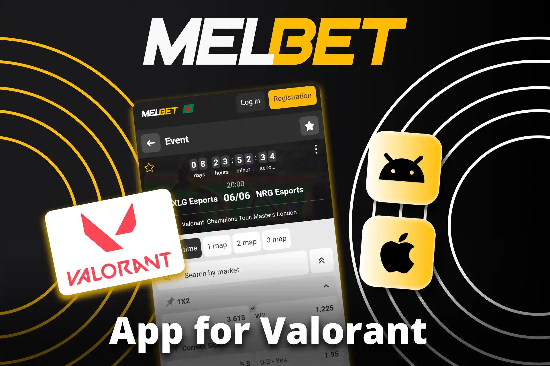 Bet on Valorant anytime with Melbet mobile app.