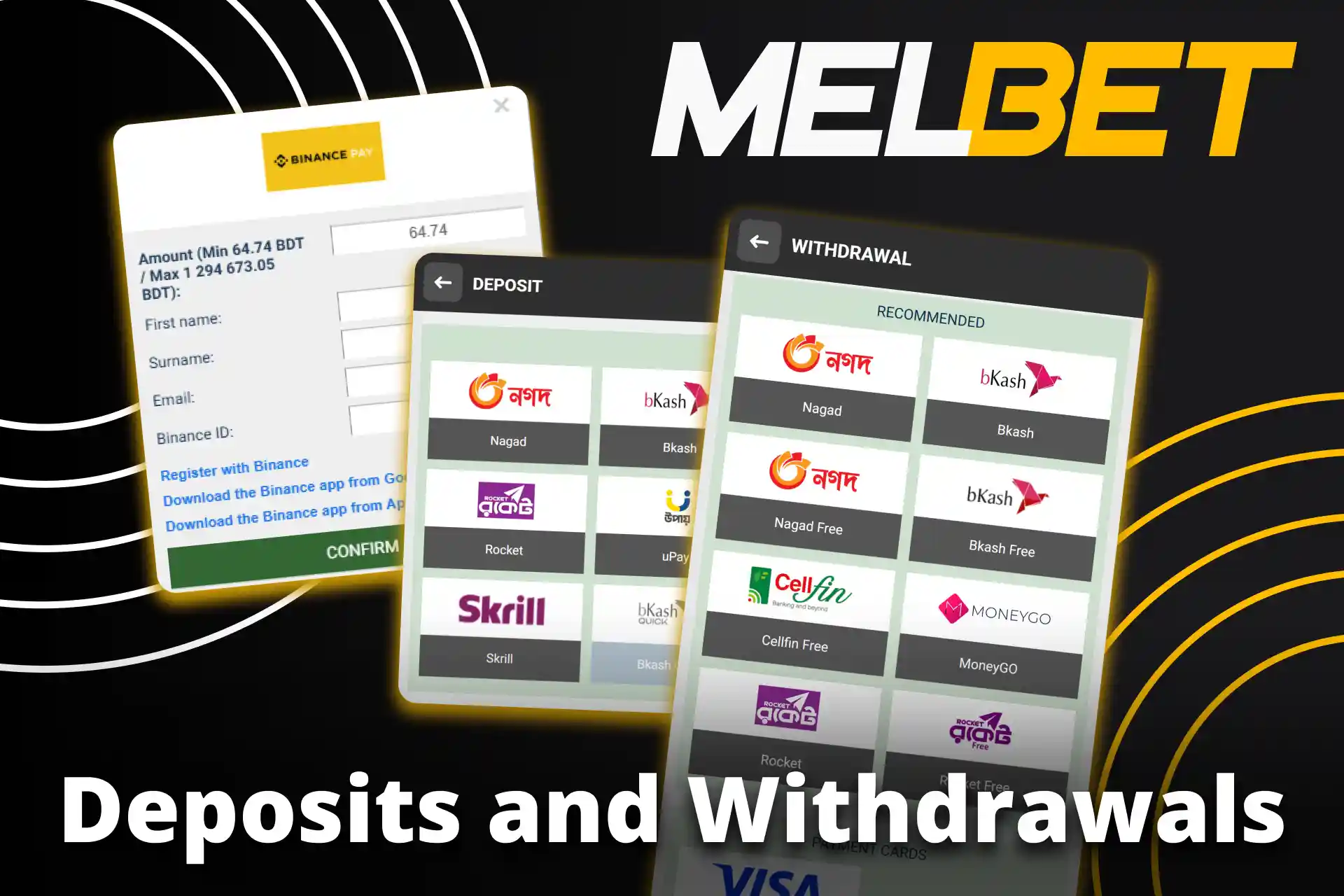 Learn about all the ways to top up your wallet and withdraw funds to Melbet.